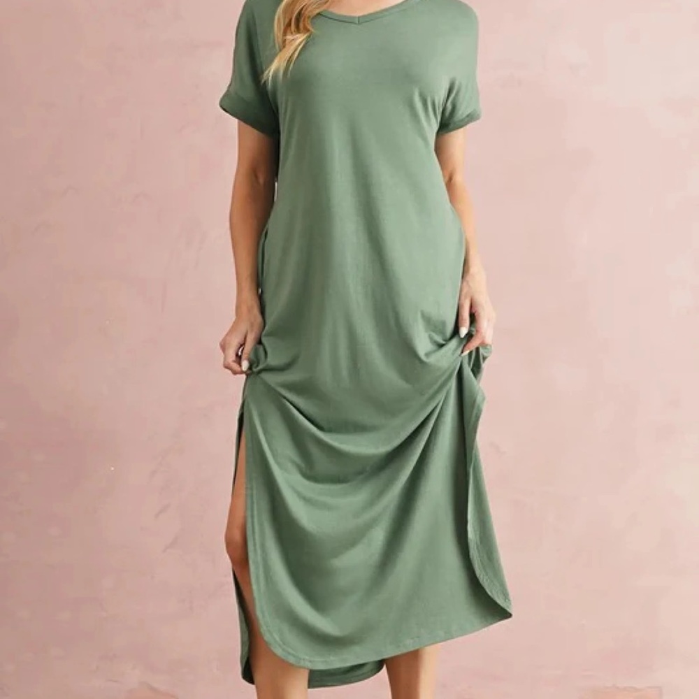Lovesoft Olive Long Maxi Dress with Pockets